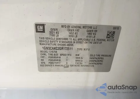 2016 Chevrolet Tahoe Ls z USA, uszkodzony, nr VIN 1GNSCAKC2GR172511